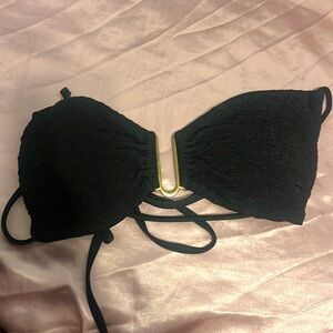 black bathing suit top with gold